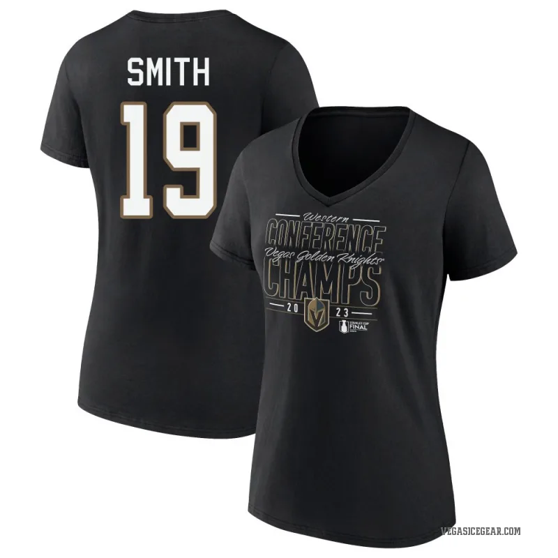 Reilly Smith Women's Gold Vegas Golden Knights Black 2023 Western Conference Champions Goal Tender V-Neck T-Shirt