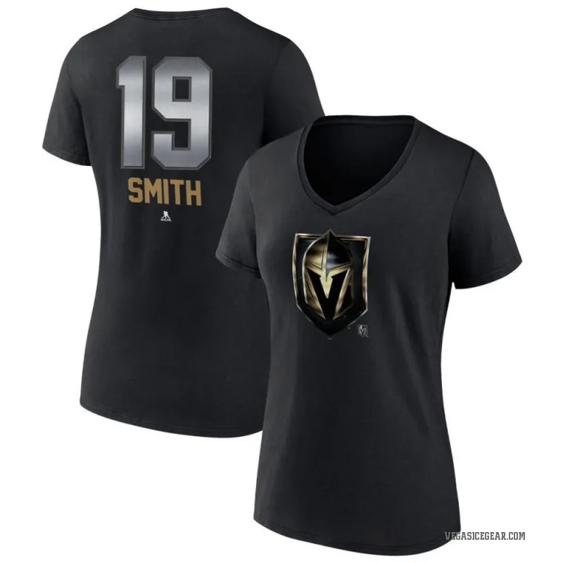 Reilly Smith Women's Gold Vegas Golden Knights Black Midnight Mascot Logo V-Neck T-Shirt
