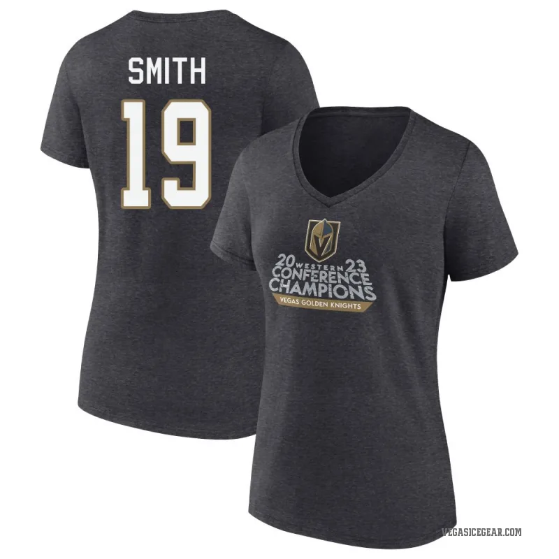 Reilly Smith Women's Gold Vegas Golden Knights Heather Charcoal 2023 Western Conference Champions V-Neck T-Shirt