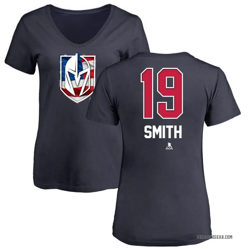 Reilly Smith Women's Gold Vegas Golden Knights Name and Number Banner Wave V-Neck T-Shirt - Navy